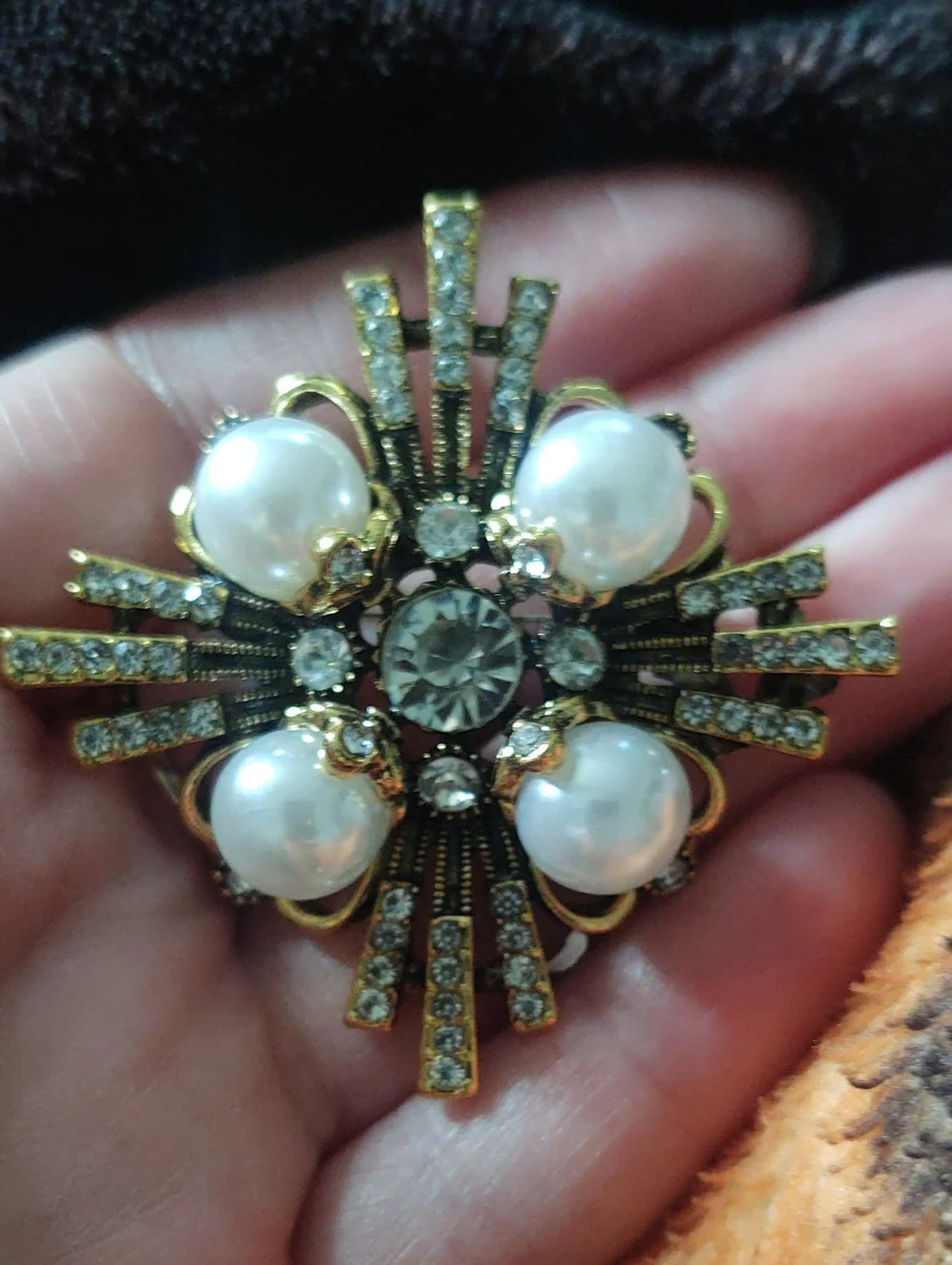 Faux Pearl & Crystal Baroque Inspired Brooch